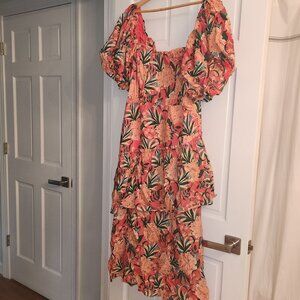 NWT Farm Rio Red Pineapple Bloom Cut Out Midi Dress Size XL
